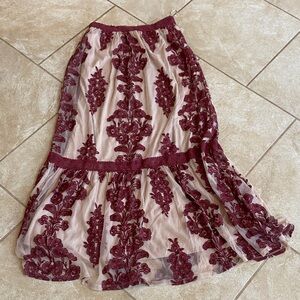 Altar'd State Burgundy Floral Embroidered Lace Maxi Skirt. Size L.